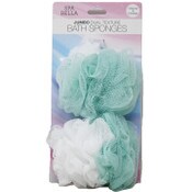 Wholesale - 2pc JMB WHT/GRN BATH MESH SPONGES DUAL TEXTURE W/ELASTIC C/P 18, UPC: 769898412639